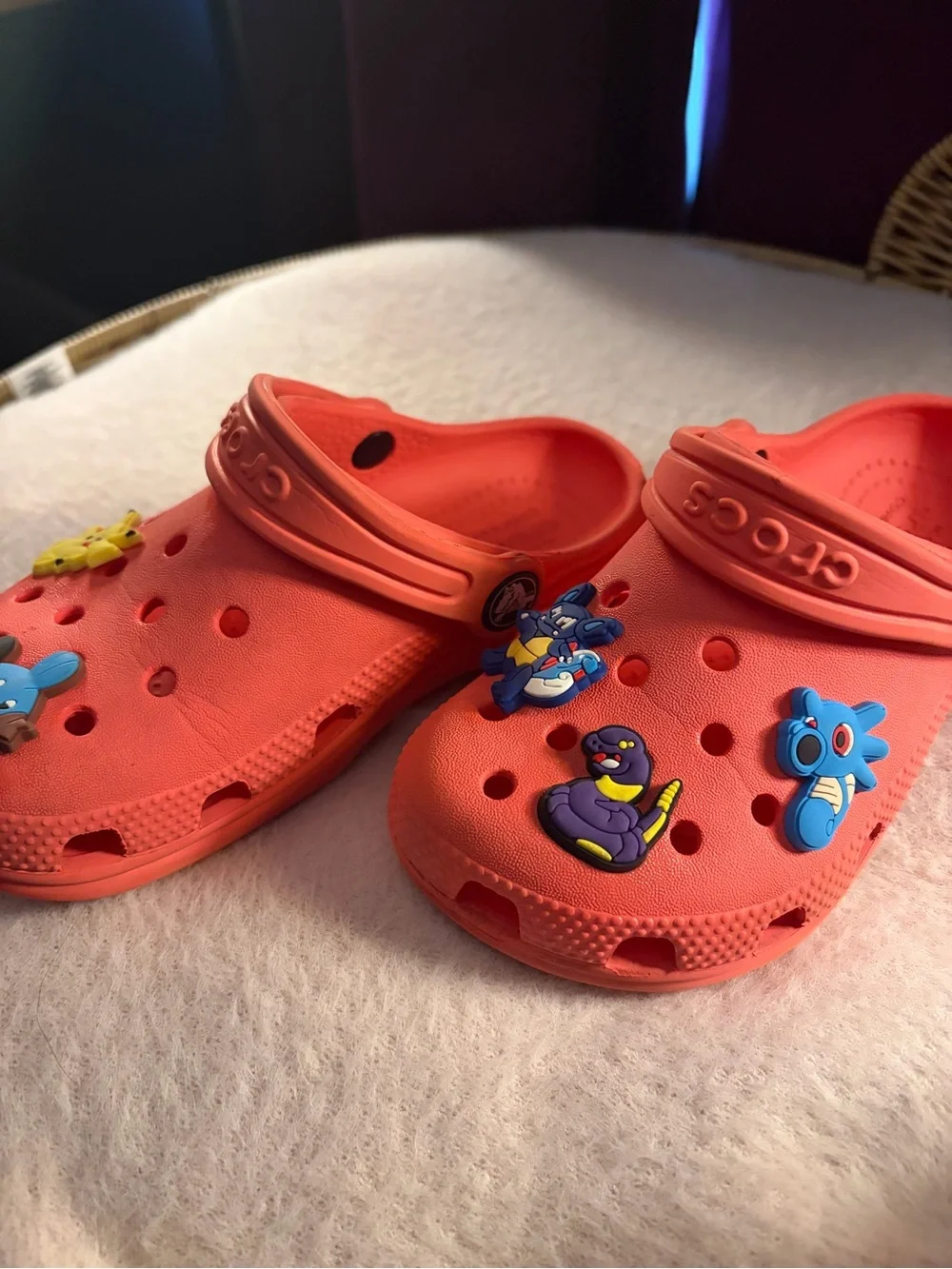 CROCS Kids Clogs in Bright Coral with Pokémon Charms